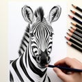 Realistic Hyper-detailed Zebra Drawing With Vibrant Illustrations