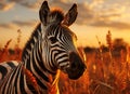 zebra in the field backlit warm lighting sunset nature. Generative AI Royalty Free Stock Photo