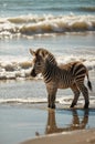 Young Zebra Calf Standing in Ocean Water on a Sunny Day at the Beach Royalty Free Stock Photo