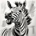 Speedpainting: Happy Zebra Portrait In Black And White Royalty Free Stock Photo