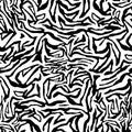 Zebra fur - stripe skin, animal print. Repeating texture. Black and white seamless background. Vector Royalty Free Stock Photo