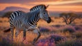 Striking Zebra Galloping Through the Savannah at Golden Sunset Hour for Wildlife and Conservation Royalty Free Stock Photo