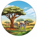 zebra and giraffe in the savannah vector illustration