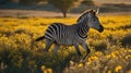 Striking Zebra in a Golden Meadow at Sunset Royalty Free Stock Photo