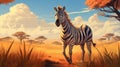 Zebra In Grassy Path: Stunning 2d Game Art Painting