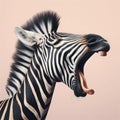 Zebra head close up. Yawning zebra with a funny face isolated on color background. ai generative