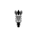 Zebra Head Logo Negative Space Style Illustration. Front View Silhouette African Zebra Portrait Striped Black And White Skin