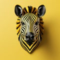 a zebra head on a yellow background