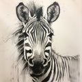 Happy Zebra Portrait: A Charcoal Sketch In The Style Of Willem Haenraets Royalty Free Stock Photo