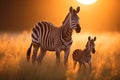 Zebra Herd in Majestic African Savannah, Iconic Wildlife Scene Immersed in Vast Wilderness