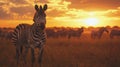 Zebra Herd at Sunset on African Savanna Royalty Free Stock Photo