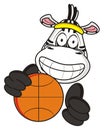 Zebra holding a basketball