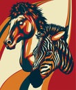 Zebra and horse heads profile vector illustration