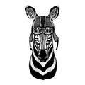 Zebra, horse Hipster animal wearing motorycle helmet. Image for kindergarten children clothing, kids. T-shirt, tattoo