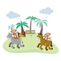 Zebra and horse runing in the field illustration.