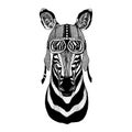 Zebra horse Wild animal wearing motorcycle, aero helmet. Biker illustration for t-shirt, posters, prints. Royalty Free Stock Photo