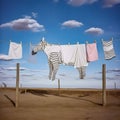 Zebra-Inspired Laundry Drying on Clothesline. Generative AI
