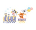 Zebra, koala and bear ride a train. Vector illustration on a white background. Royalty Free Stock Photo
