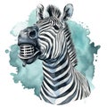 Zebra with microphone for teath, simple clipart on white background, AI generative Royalty Free Stock Photo