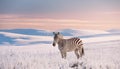 A Zebra in the Middle of a Snowy Landscape Royalty Free Stock Photo