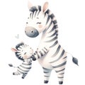 Zebra mom and baby love watercolor clipart.Ai Generate Royalty Free Stock Photo