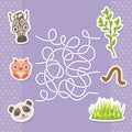 Zebra panda owl labyrinth game for Preschool Children. Vector