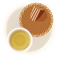 Zebra pie icon isometric vector. Homemade striped chocolate pie and green tea