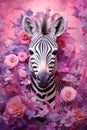Zebra in pink flowers Royalty Free Stock Photo
