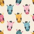 Zebra with polka dots. Seamless pattern with cute animals faces. Childish print for nursery in a Scandinavian style. For baby Royalty Free Stock Photo