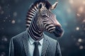 Zebra Portrait In Business Suit In Front Of Bokeh Background - Generative AI