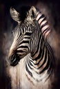 Zebra portrait on grunge background with space for your text.