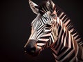 Zebra portrait in low poly style on a dark background, AI generated