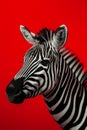 Zebra portrait on a vibrant red background