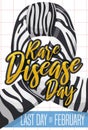 Zebra Print Ribbon with Golden Sign for Rare Disease Day, Vector Illustration