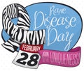 Zebra Ribbon, Calendar and Sign to Celebrate Rare Disease Day, Vector Illustration