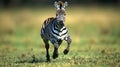 A zebra running through the grass in the wild Royalty Free Stock Photo