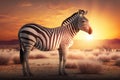 Zebra in savannah African wildlife on sunset background, Africa day. Created Generative Ai Royalty Free Stock Photo