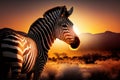 Zebra in savannah African wildlife on sunset background, Africa day. Created Generative Ai Royalty Free Stock Photo