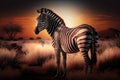 Zebra in savannah African wildlife on sunset background, Africa day. Created Generative Ai Royalty Free Stock Photo