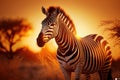 Zebra in savannah African wildlife on sunset background, Africa day. Created Generative Ai Royalty Free Stock Photo