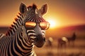 Zebra in savannah African wildlife on sunset background, Africa day. Created Generative Ai Royalty Free Stock Photo