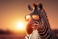 Zebra in savannah African wildlife on sunset background, Africa day. Created Generative Ai Royalty Free Stock Photo