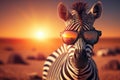 Zebra in savannah African wildlife on sunset background, Africa day. Created Generative Ai Royalty Free Stock Photo