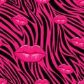 Zebra seamless pattern in abstract style with hot pink lips with black colour ,Vector illustration seamless swatch in the swatches Royalty Free Stock Photo