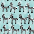 Zebra Seamless pattern with funny cute animal on a blue background. Vector Royalty Free Stock Photo