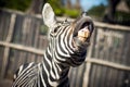 Zebra with yellow teeth