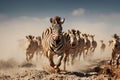 A zebra stampede in the Etosha National Park of Namibia