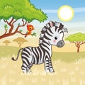 Zebra is standing in the savannah. Vector illustration Royalty Free Stock Photo