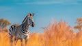 Zebra standing in yellow grass AI generated image