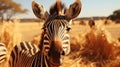 A zebra stares directly at the camera in a grassy field, with other zebras visible in the background Royalty Free Stock Photo